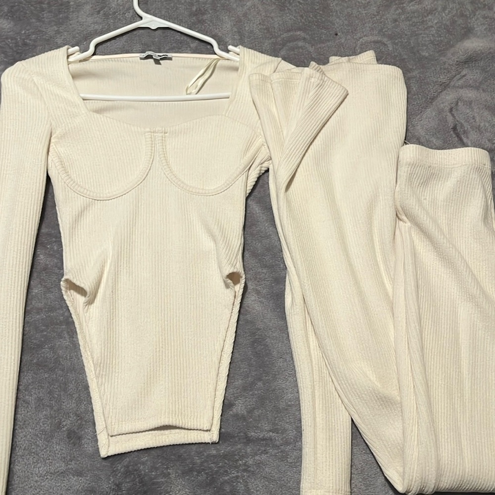 White two piece long sleeve and pants